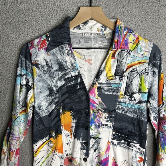 SNOSKINS Button Top Womens Small Colorful Artsy Graffiti Abstract Fun Casual - Picture 2 of 12